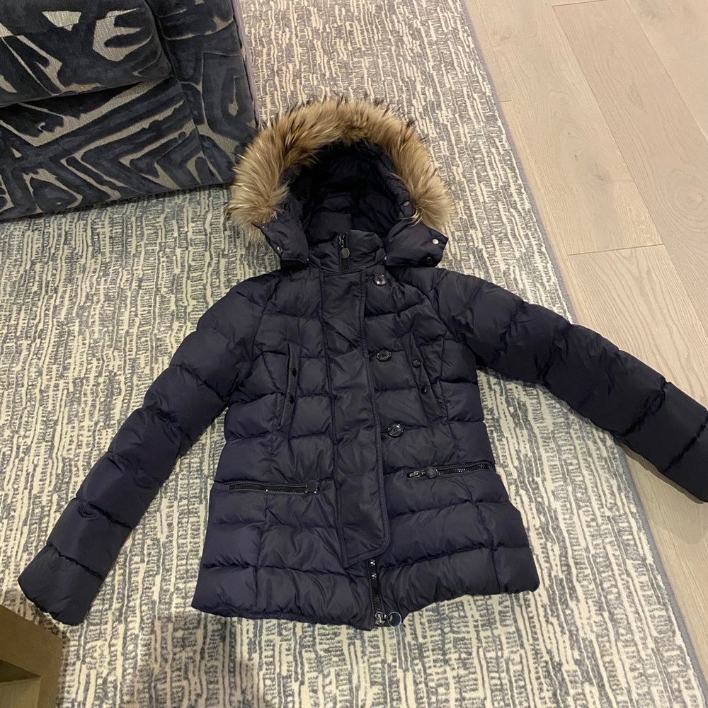 Navy Moncler down jacket with fur